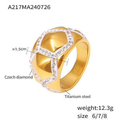 Titanium plated 18k gold pentagonal splicing diamond inlaid ring