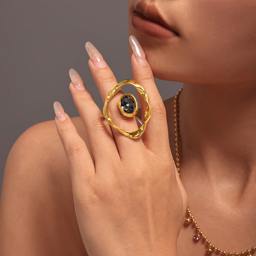 Czech large diamond shaped round ring