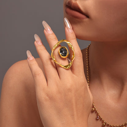 Czech large diamond shaped round ring