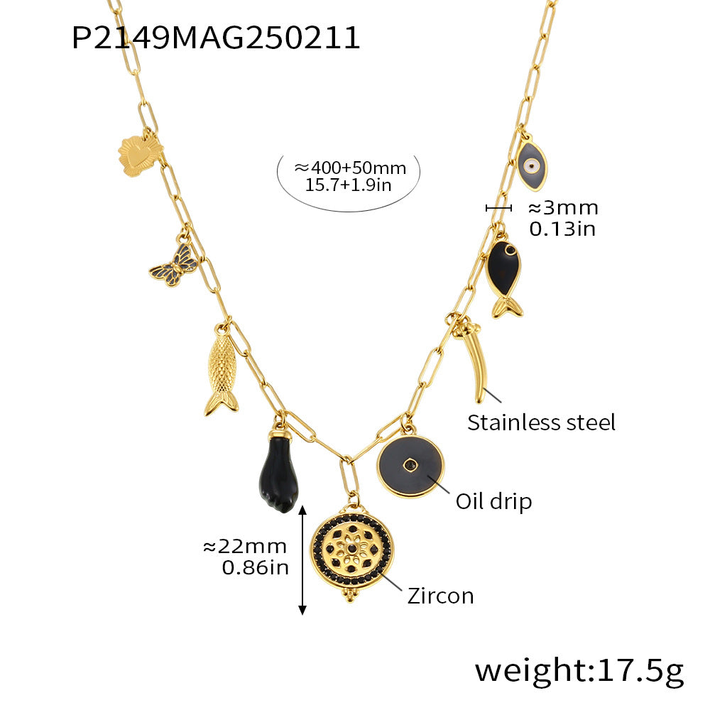 Zircon necklace 18K gold lock chain