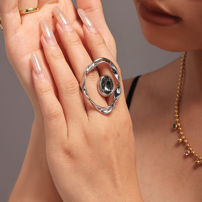 Czech large diamond shaped round ring