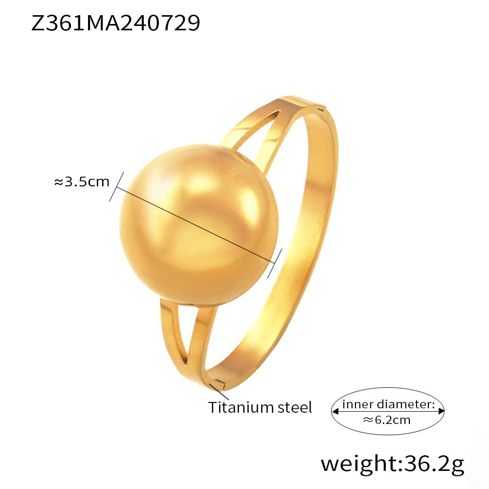 Large round bead hollow titanium steel hand ring titanium steel plated with 18k gold