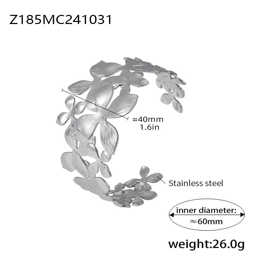 Z185-Steel Flower Open Bracelet
