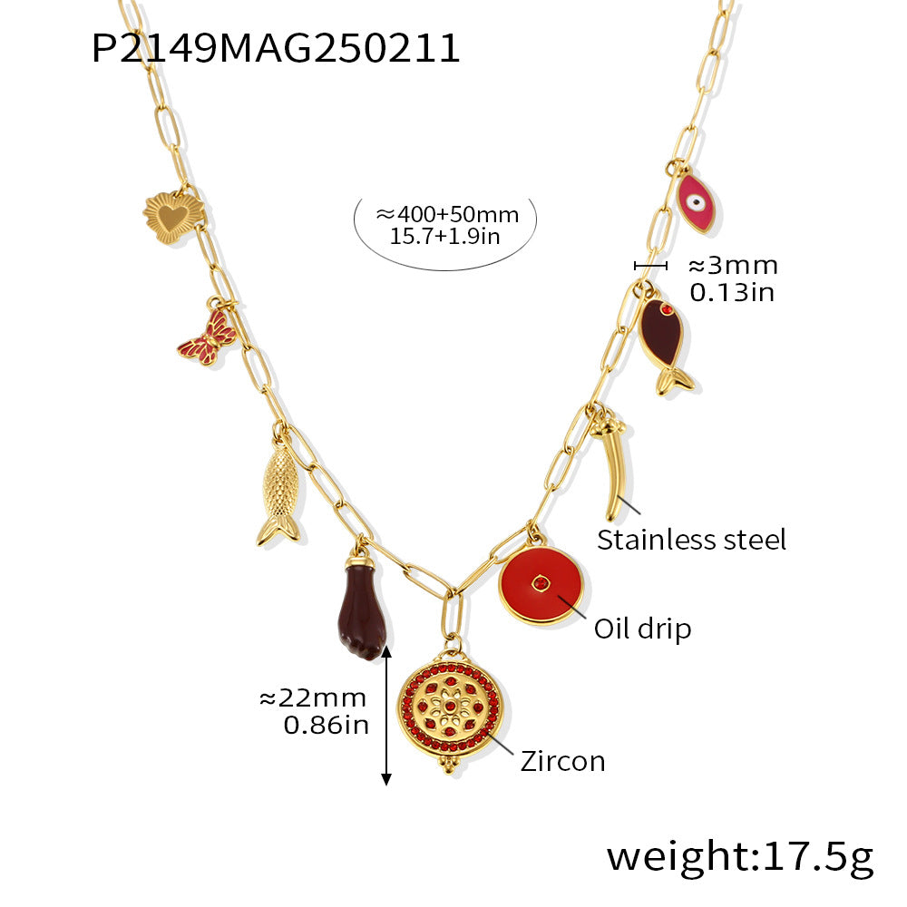 Zircon necklace 18K gold lock chain